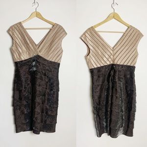 ADRIANNA PAPELL Ruffle Layer Champaign Dress 14P